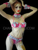 Exotic Shimmery White And Pink Belly-Dancer Bra And Matching G-String