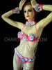 Exotic Shimmery White And Pink Belly-Dancer Bra And Matching G-String