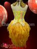 Burlesque Long Yellow Corset, Flame Ruffled Tail-Skirt And Beaded Necklace