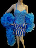 Sky Blue And Silver Sequin Mini-Dress With Matching Organza Boa