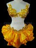 Illusion Two-Piece Golden Yellow Shimmery Ruffle Dress With Lace Accents