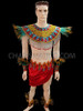 Six Piece Feather And Sequin Male Exotic Tribal Carnival Costume