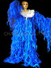 Royal Blue Organza Flame-Ruffled Drag Queen Coat With White Trim