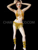 Golden Beaded Cage Bra, Thong, And Anklets Carnival Costume Set