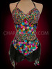 Halter Style Dual Textured Rainbow Sequined Diva's Tasseled Short Dress