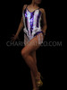 Applique Accented And Fringed Purple And White Sequined Dance Leotard