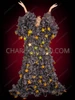 Plush Ruffle Organza Drag Queen Coat with Gold Large Star Sequins