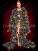 Plush Ruffle Organza Drag Queen Coat with Gold Large Star Sequins