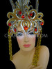 Red Crystal Accented Gold Mirrored Glittery Drag Queen Mohawk Headdress