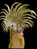 Red Crystal Accented Gold Mirrored Glittery Drag Queen Mohawk Headdress