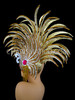 Red Crystal Accented Gold Mirrored Glittery Drag Queen Mohawk Headdress