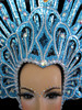 Glittery Blue Spiky Headdress With Iridescent Crystals And Mirror Accents
