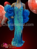 Sleek Blue Sequin Pageant Gown With Matching Organza Ruffled Boa