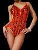 Diva's Iridescent Orange Sequined Dance Leotard With Black Stripe Detailing
