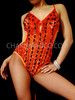 Diva's Iridescent Orange Sequined Dance Leotard With Black Stripe Detailing