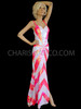 Figure Flattering Neon Pink And White Striped Sequin Pageant Gown