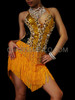 Adjustable Black And Gold Accented Golden Fringe Latin Dance Dress
