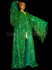 Diva's Floor Length Sequin Fringed Sparkly Green Showtime Cover up Coat