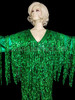 Diva's Floor Length Sequin Fringed Sparkly Green Showtime Cover up Coat