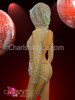 Diva's Iridescent Crystal Studded Hooded Nude Illusion Jacket Styled Leotard