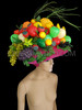 Green And Fuchsia Sequined Hat With Assorted Fruit And Vegetation