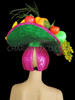 Green And Fuchsia Sequined Hat With Assorted Fruit And Vegetation