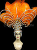 Rhinestone And Iridescent Crystal Accented Orange Diva Showgirl's Ostrich Headdress