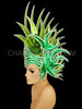 Two-Toned Glittery Green Drag Queen Mohawk Headdress With Rhinestone Accents