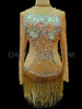 Nude Illusion Diva Latin Dance Dress With Sequins And Fringe