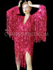 Fuchsia Shiny Fringe Long Sleeve Dress