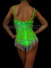 Neon Green Sequined, Silver Scale Beaded And Fringed Diva's Leotard