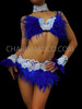 Royal Blue Feathered Bra And Belt With Iridescent White Trim