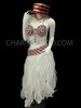 Diva's White And Red Sequin Bra And Matching Flame-Ruffle Skirt