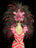 Leaf-Scale Accented Fuchsia And Black Feathered Headdress And Collar Backpack