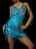 Adjustable Halter Style Blue Sequin And Crystal Latin Salsa Dress