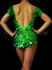 Classic Showgirl's Green Jumbo Glitter Sequin Fringe Latin Dance Leotard