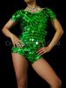 Classic Showgirl's Green Jumbo Glitter Sequin Fringe Latin Dance Leotard