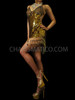 Diva's Black And Gold Sequin Checker Pattern Latin Dance Dress