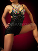 Jewel Studded Black Sequin Showgirl's Sexy Latin Dance Leotard