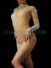 Sexy Nude Illusion Iridescent Crystal And Sequin Accented Burlesque Leotard