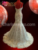 White Satin Side-Lace Drag Queen Pageant Gown With Silver Lace