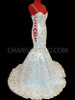White Satin Side-Lace Drag Queen Pageant Gown With Silver Lace