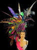 Wild And Exotic Rainbow Hued Feather And Flower Flamboyant Headdress