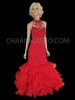 Drag Queen's Red Beaded flamboyant  Organza Gown With Train