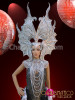 Burlesque leotard and tail-skirt with silver Showgirl necklace and Headdress