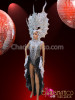 Burlesque leotard and tail-skirt with silver Showgirl necklace and Headdress