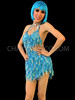 Side Cutout Styled Blue Showgirl Dance Dress With Teardrop Sequins