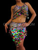 Iridescent Rainbow Sequin Bikini Top With Matching Deep V-Hem Skirt