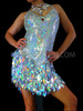 Halter Style Latin Dance Dress With Iridescent Silver Diamond Sequins