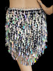 Black Halter Style O-Ring Leotard With Iridescent Silver Teardrop Sequins